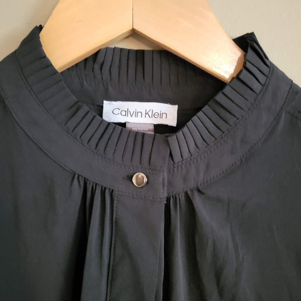 Calvin Klein Black Blouse with Pleated accents, size M - Picture 2 of 16